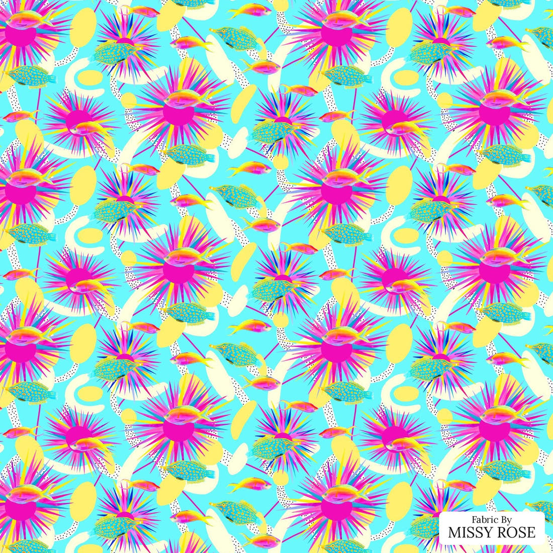 Girl and The Deep Blue Sea 54 flat view of the printed design | Fabric by Missy Rose