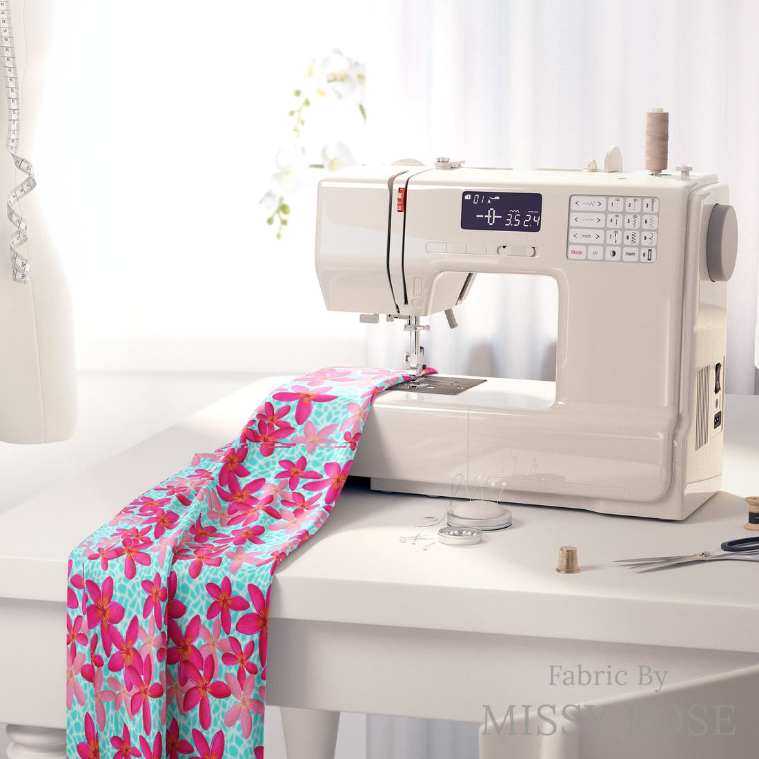 Girl and The Deep Blue Sea 55 fabric on a sewing machine - sew your own | Fabric by Missy Rose
