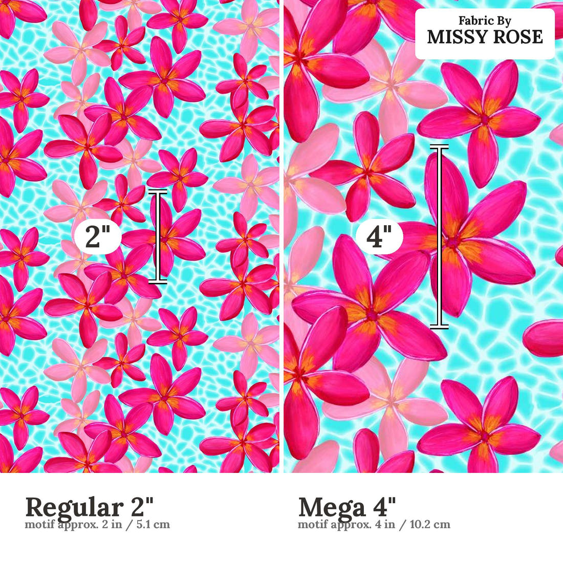 Girl and The Deep Blue Sea 55 Regular 2 inch vs Mega 4 inch print scale side by side | Fabric by Missy Rose