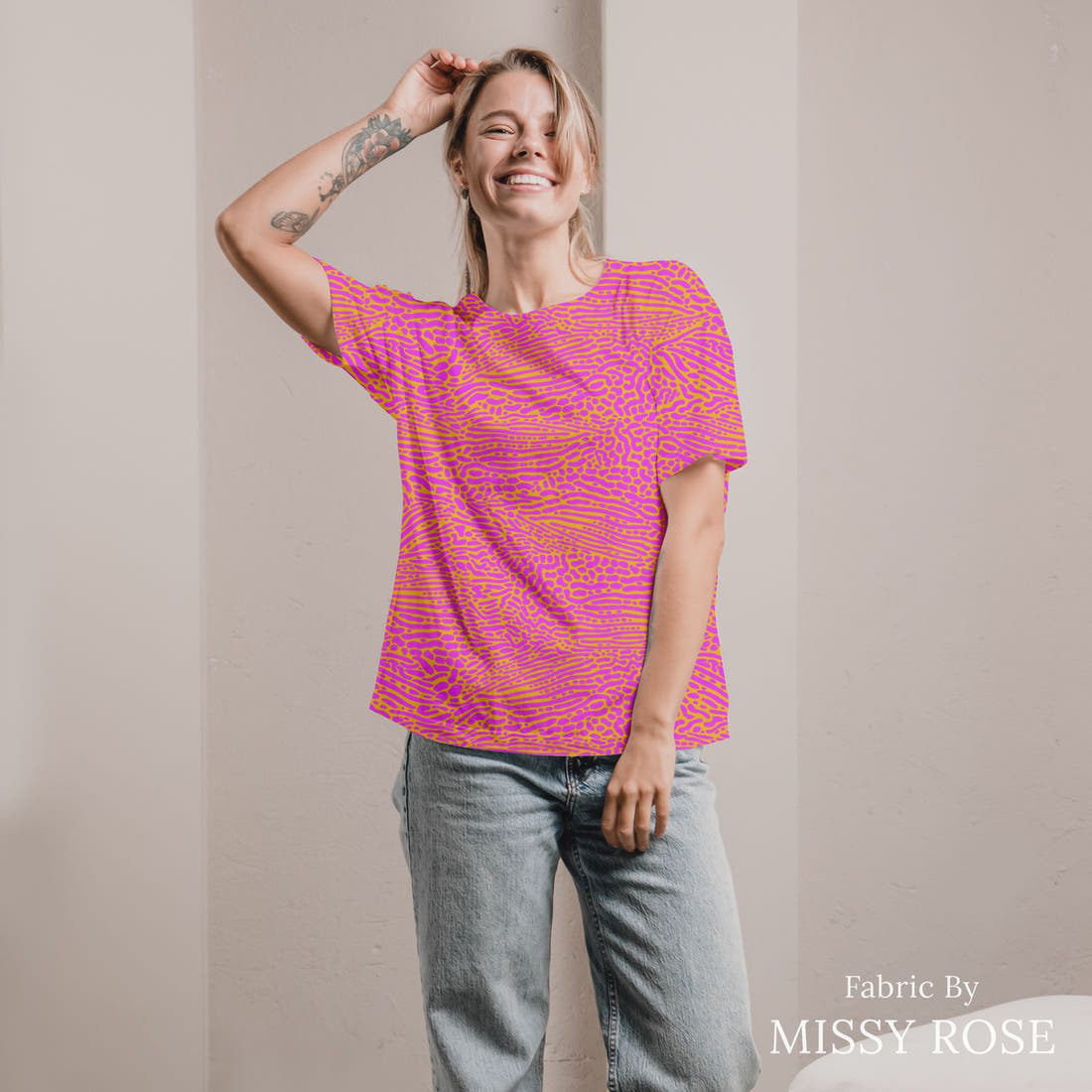 Girl and The Deep Blue Sea 56 sewn into an all-over print shirt - custom printed fabric | Fabric by Missy Rose