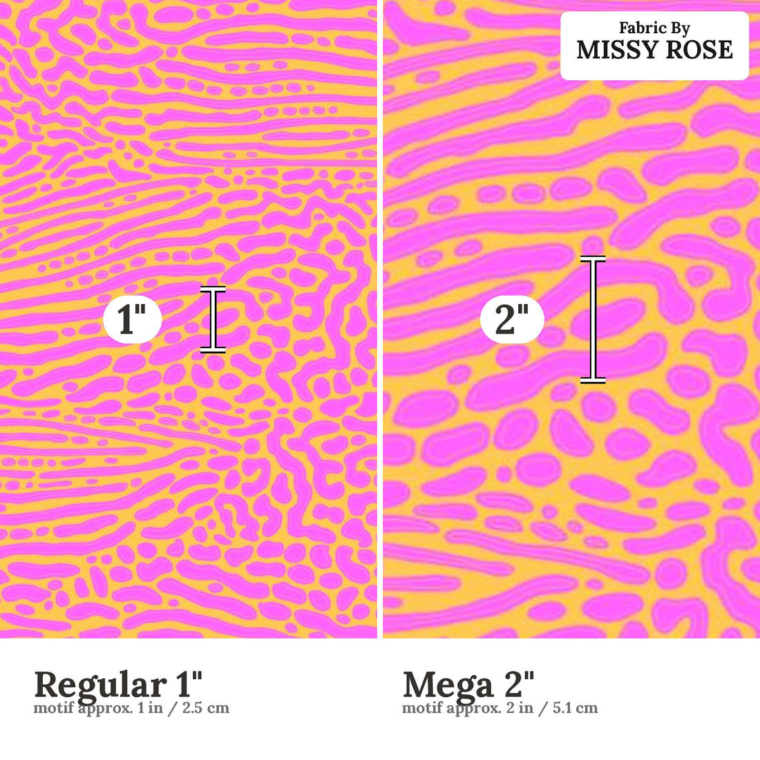 Girl and The Deep Blue Sea 56 Regular 1 inch vs Mega 2 inch print scale side by side | Fabric by Missy Rose