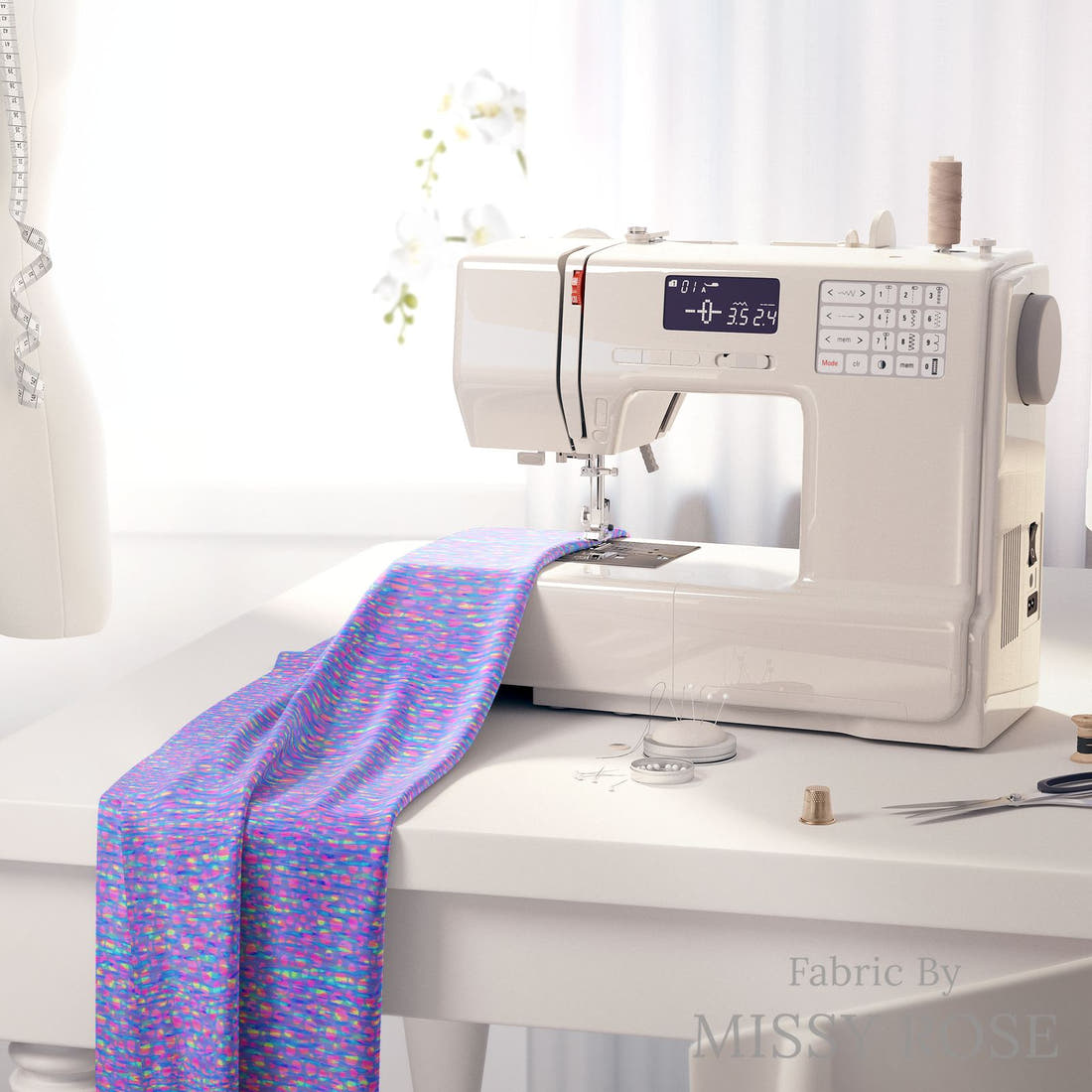 Girl and The Deep Blue Sea 58 fabric on a sewing machine - sew your own | Fabric by Missy Rose