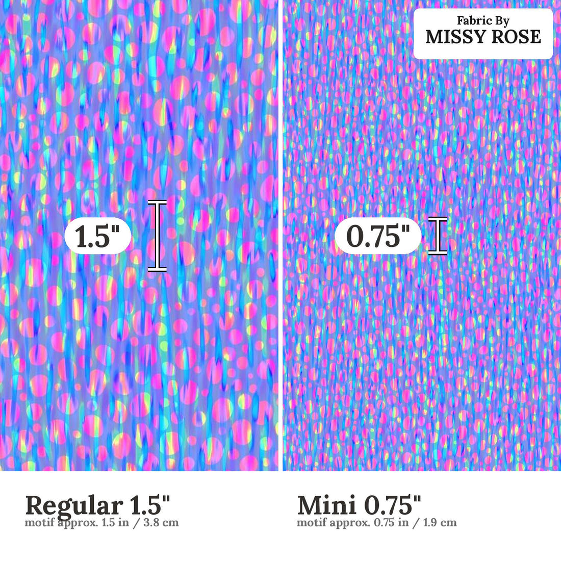 Girl and The Deep Blue Sea 58 Regular 1.5 inch vs Mini 0.75 inch print scale side by side | Fabric by Missy Rose
