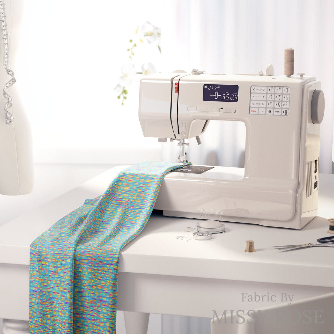 Girl and The Deep Blue Sea 59 fabric on a sewing machine - sew your own | Fabric by Missy Rose