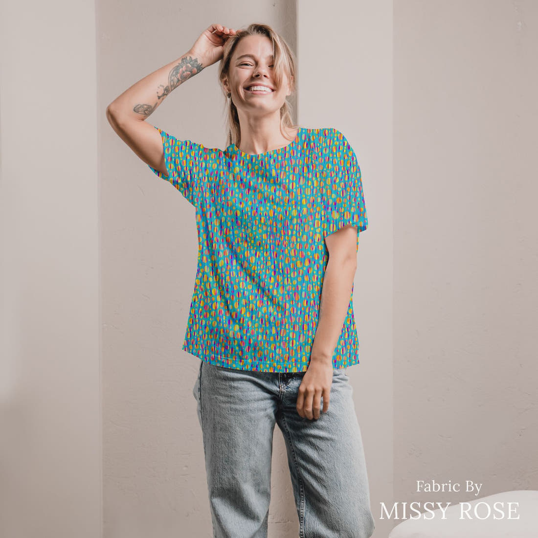 Girl and The Deep Blue Sea 59 sewn into an all-over print shirt - custom printed fabric | Fabric by Missy Rose