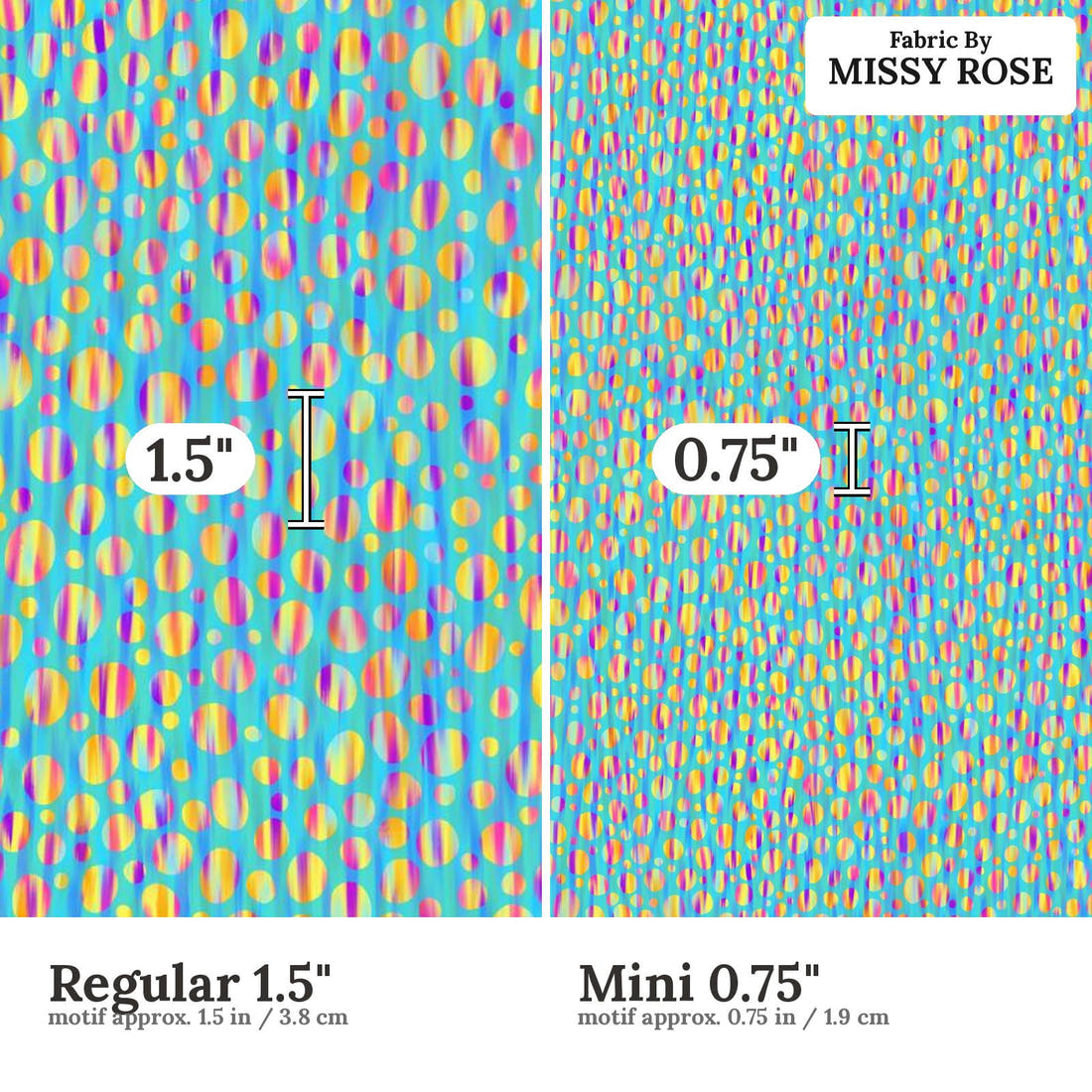 Girl and The Deep Blue Sea 59 Regular 1.5 inch vs Mini 0.75 inch print scale side by side | Fabric by Missy Rose