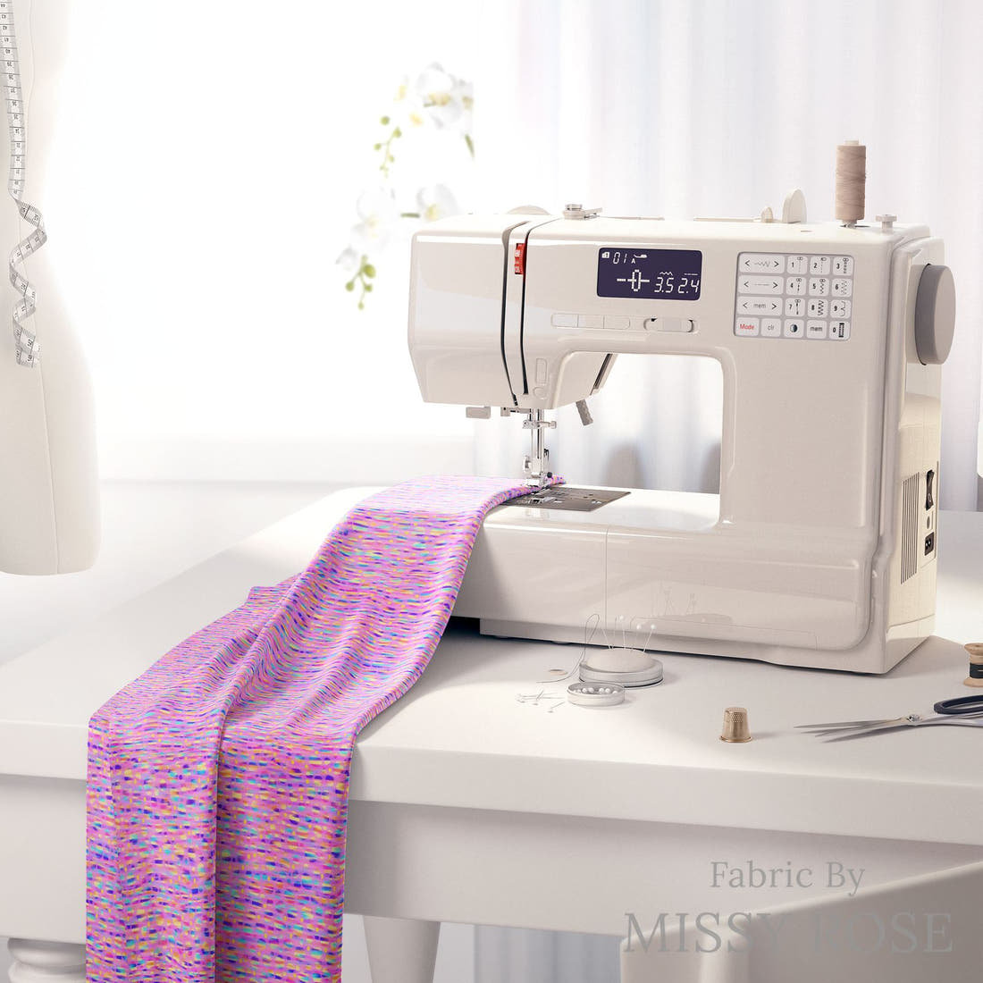 Girl and The Deep Blue Sea 60 fabric on a sewing machine - sew your own | Fabric by Missy Rose