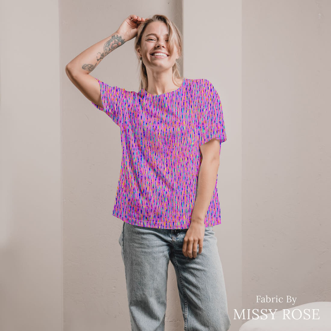 Girl and The Deep Blue Sea 60 sewn into an all-over print shirt - custom printed fabric | Fabric by Missy Rose