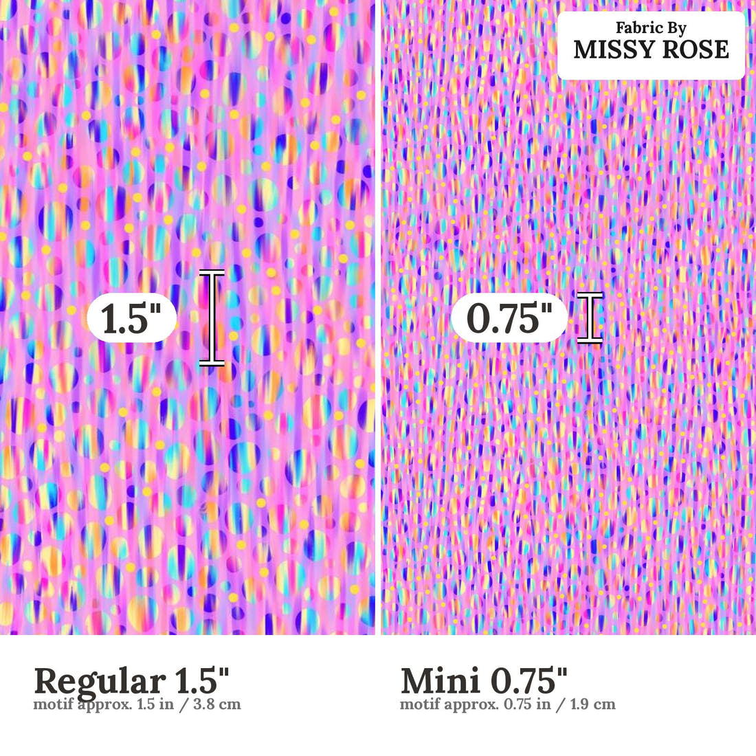 Girl and The Deep Blue Sea 60 Regular 1.5 inch vs Mini 0.75 inch print scale side by side | Fabric by Missy Rose