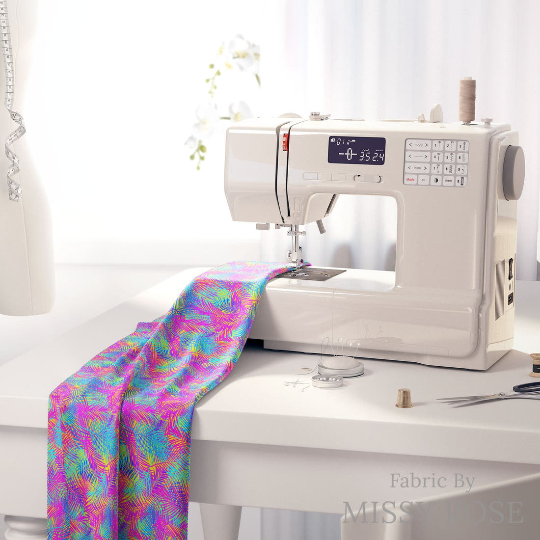 Girl and The Deep Blue Sea 61 fabric on a sewing machine - sew your own | Fabric by Missy Rose
