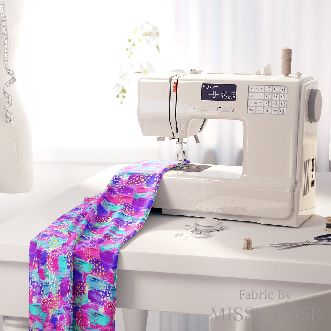 Girl and The Deep Blue Sea 62 fabric on a sewing machine - sew your own | Fabric by Missy Rose