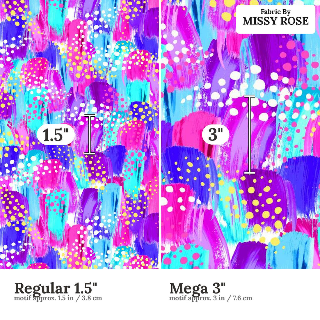 Girl and The Deep Blue Sea 62 Regular 1.5 inch vs Mega 3 inch print scale side by side | Fabric by Missy Rose