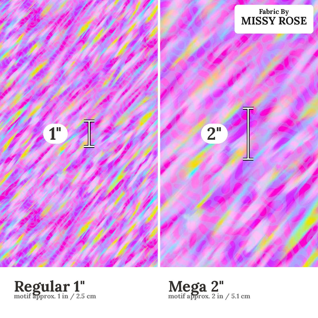 Girl and The Deep Blue Sea 63 Regular 1 inch vs Mega 2 inch print scale side by side | Fabric by Missy Rose