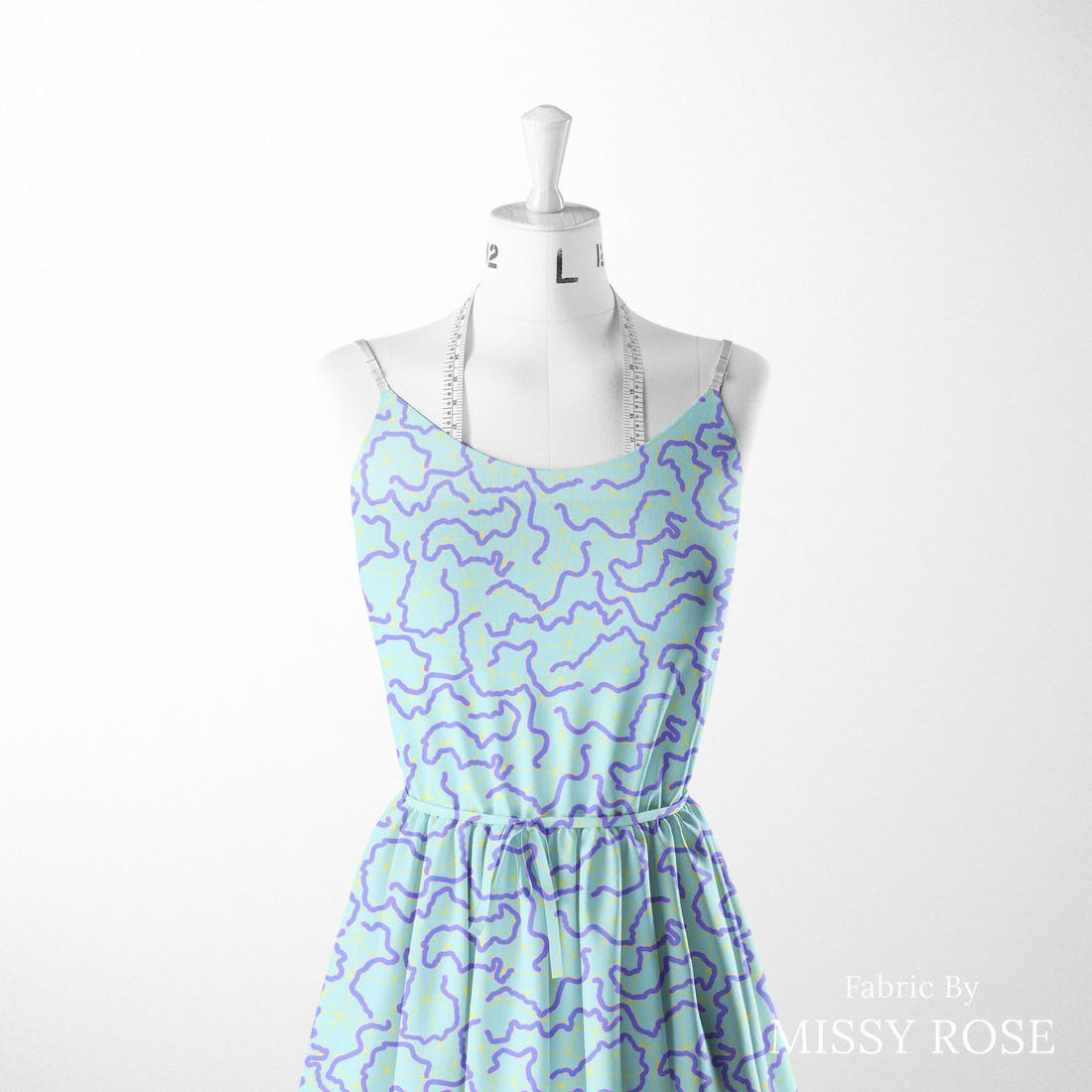 Girl and The Deep Blue Sea 64 sewn into a women's dress - custom printed fabric | Fabric by Missy Rose