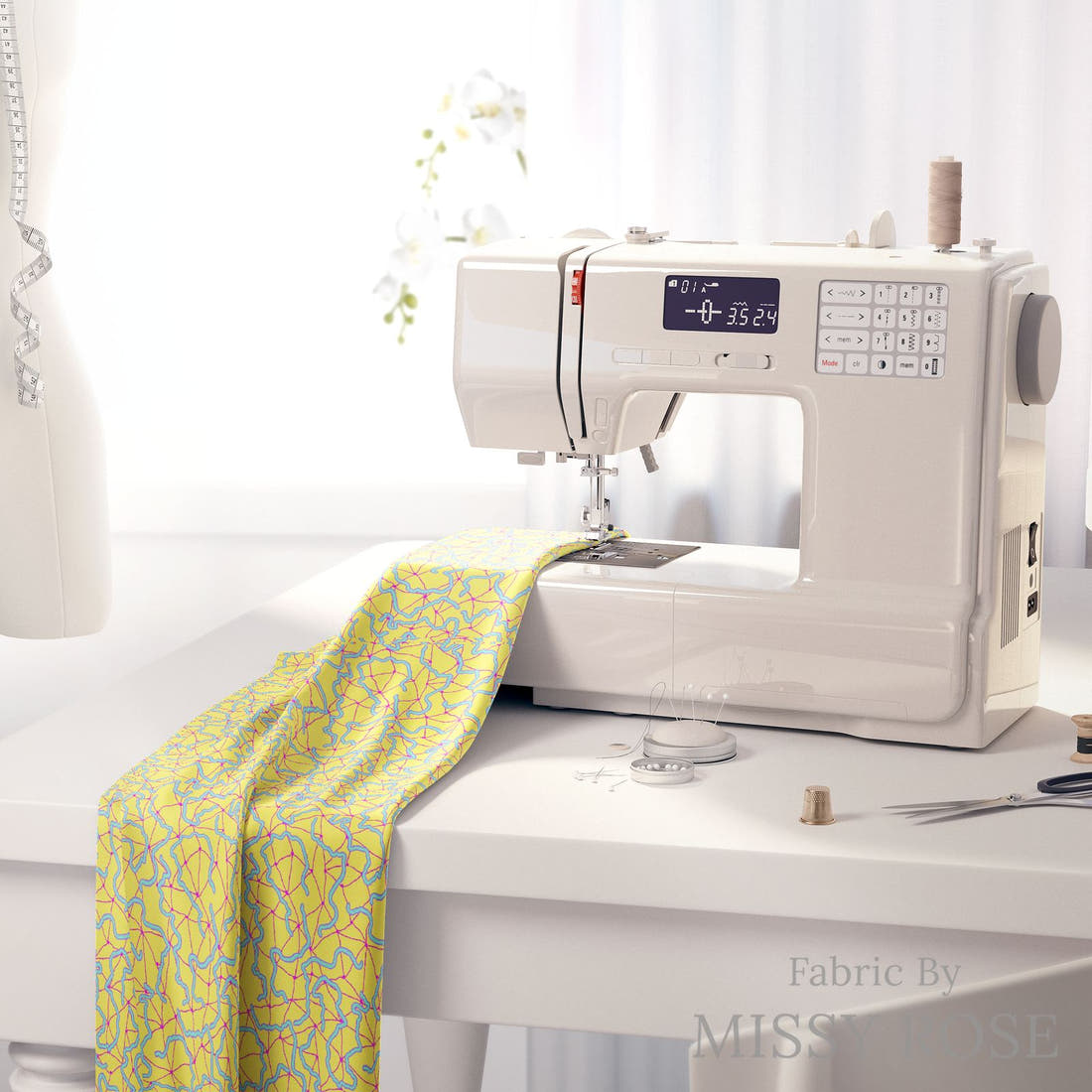Girl and The Deep Blue Sea 65 fabric on a sewing machine - sew your own | Fabric by Missy Rose