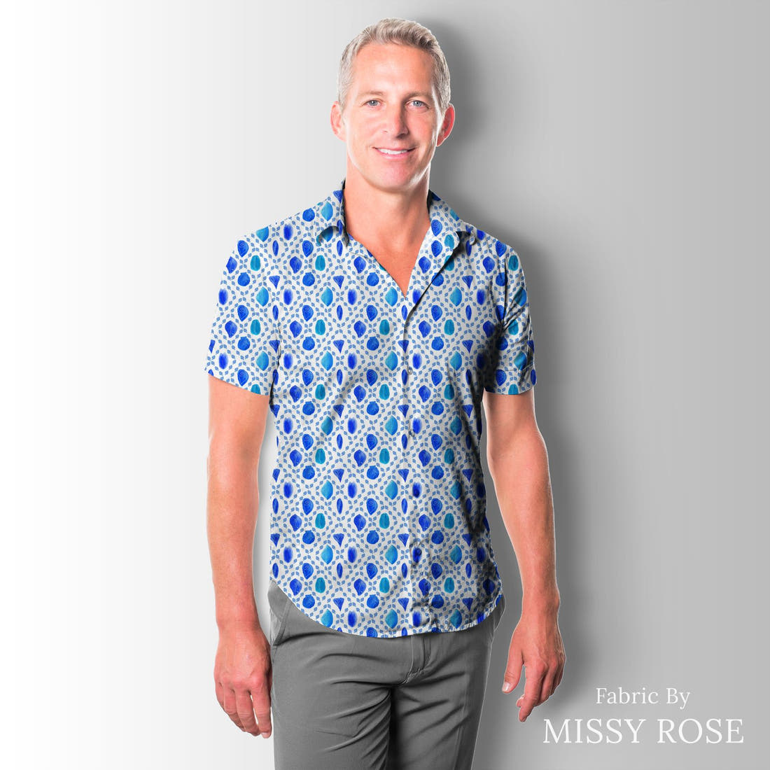 Girl and The Deep Blue Sea 66 sewn into a men's shirt - custom printed fabric | Fabric by Missy Rose