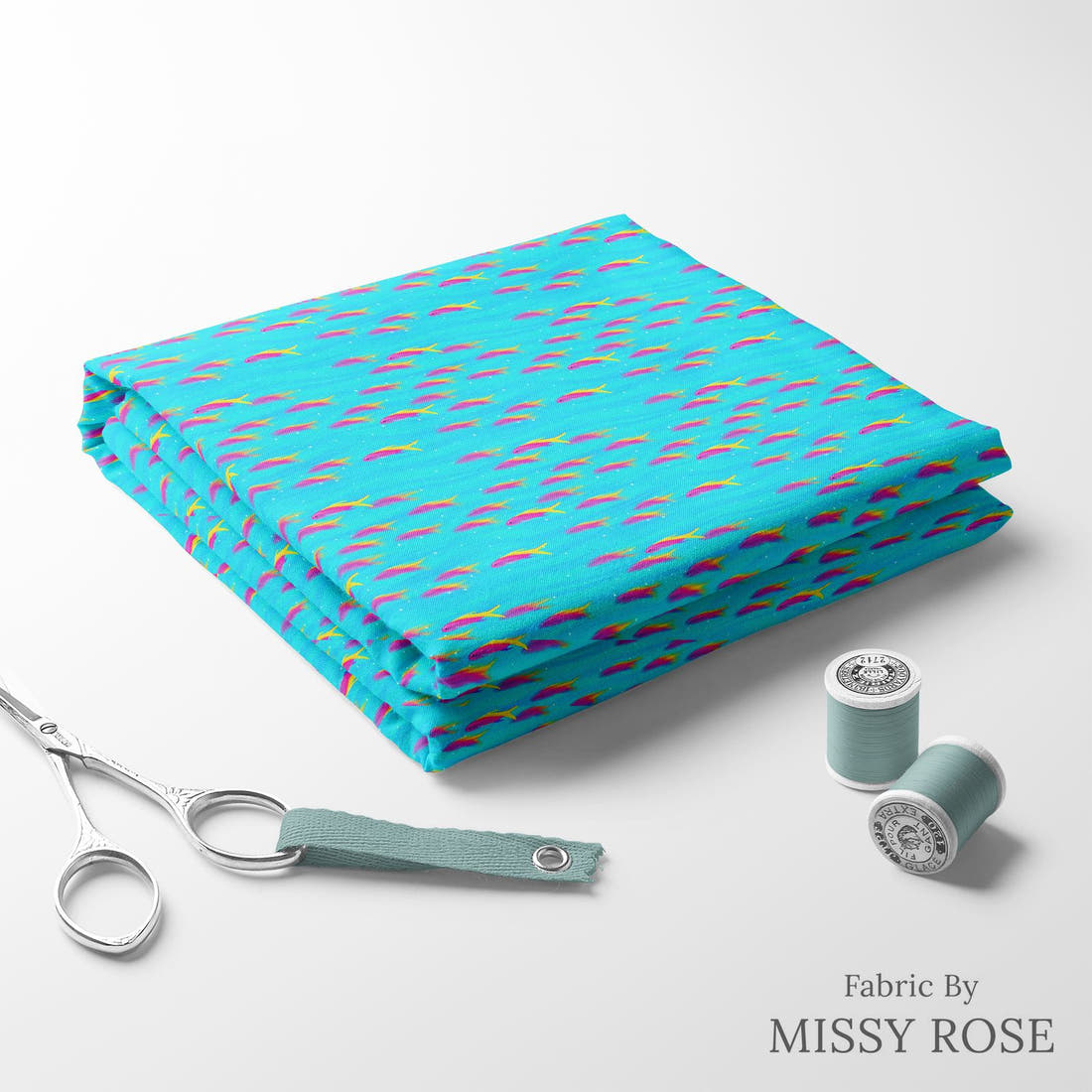 Girl and The Deep Blue Sea 67 folded fabric stack with matching thread - pre-order fabric Australia | Fabric by Missy Rose