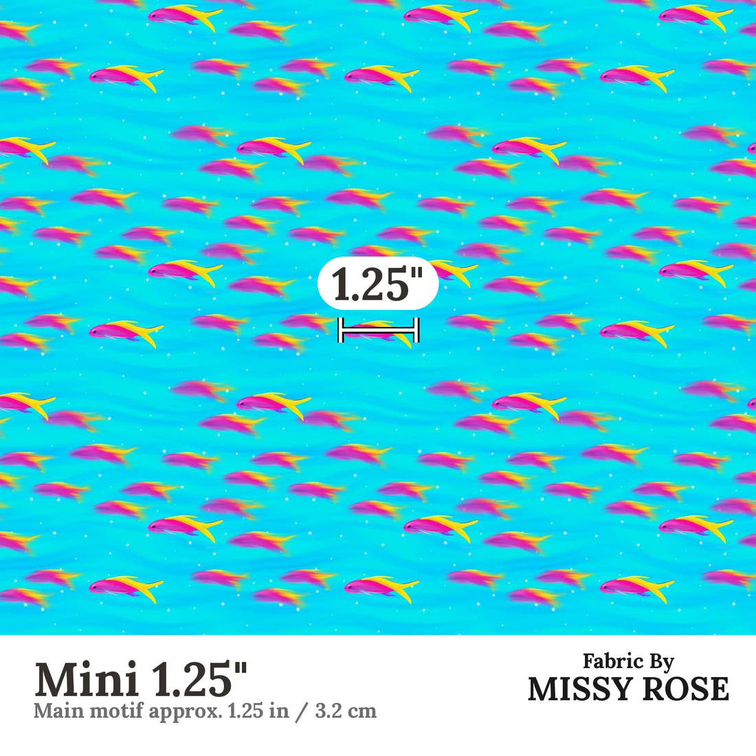 Girl and The Deep Blue Sea 67 Mini 1.25 inch print scale guide | Fabric by Missy Rose