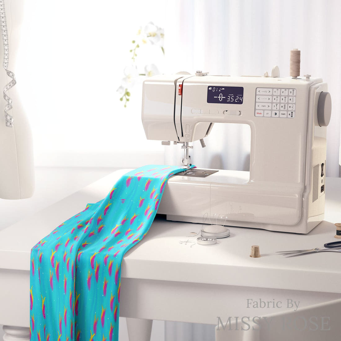 Girl and The Deep Blue Sea 67 fabric on a sewing machine - sew your own | Fabric by Missy Rose