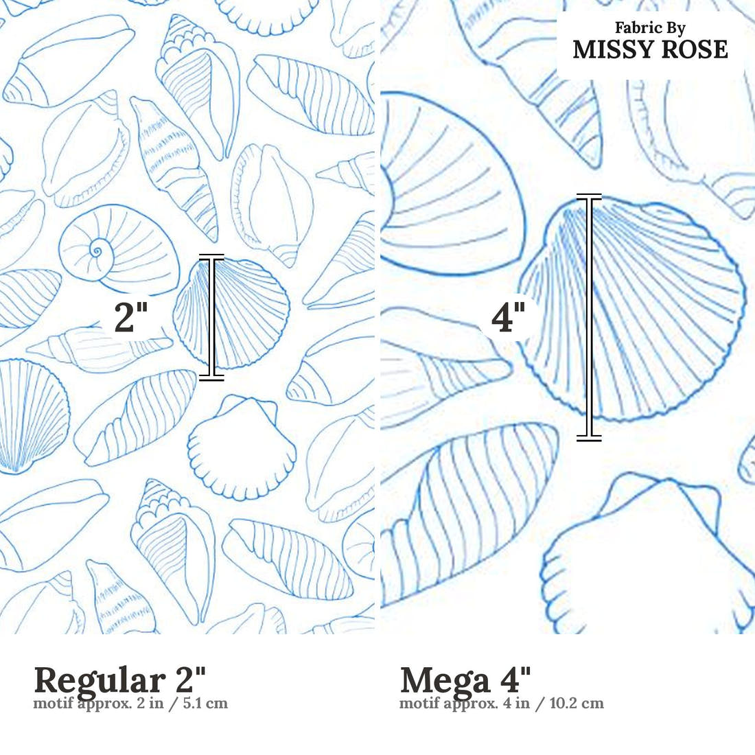 Girl and The Deep Blue Sea 68 Regular 2 inch vs Mega 4 inch print scale side by side | Fabric by Missy Rose