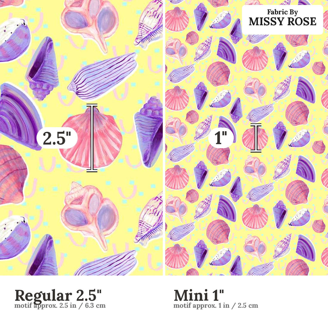 Girl and The Deep Blue Sea 69 Regular 2.5 inch vs Mini 1 inch print scale side by side | Fabric by Missy Rose