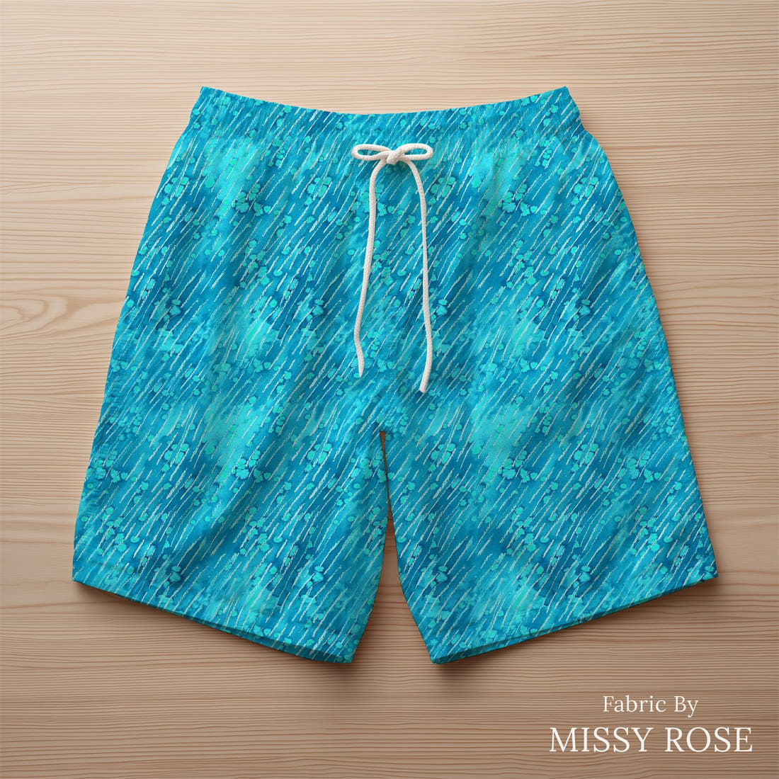 Girl and The Deep Blue Sea 70 sewn into swim shorts - custom printed fabric | Fabric by Missy Rose