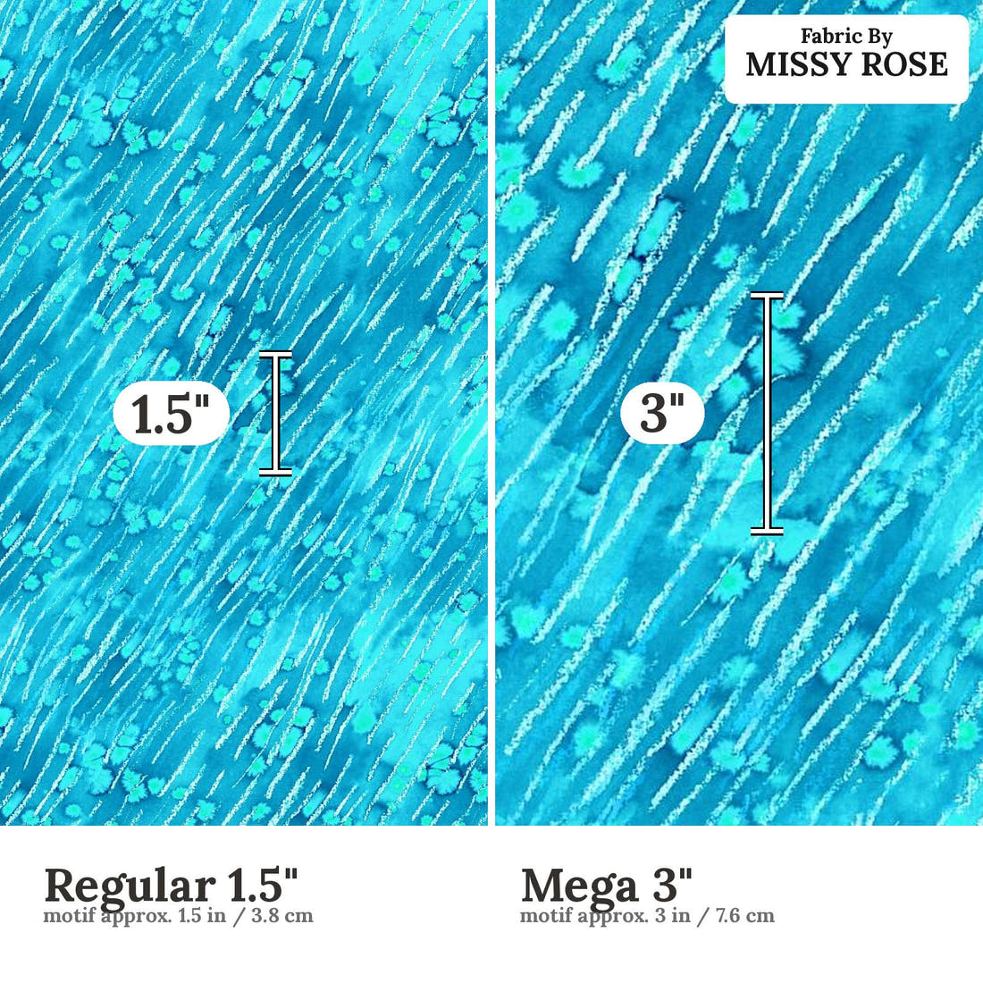 Girl and The Deep Blue Sea 70 Regular 1.5 inch vs Mega 3 inch print scale side by side | Fabric by Missy Rose