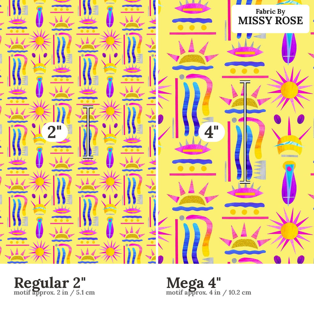 Girl and The Deep Blue Sea 71 Regular 2 inch vs Mega 4 inch print scale side by side | Fabric by Missy Rose