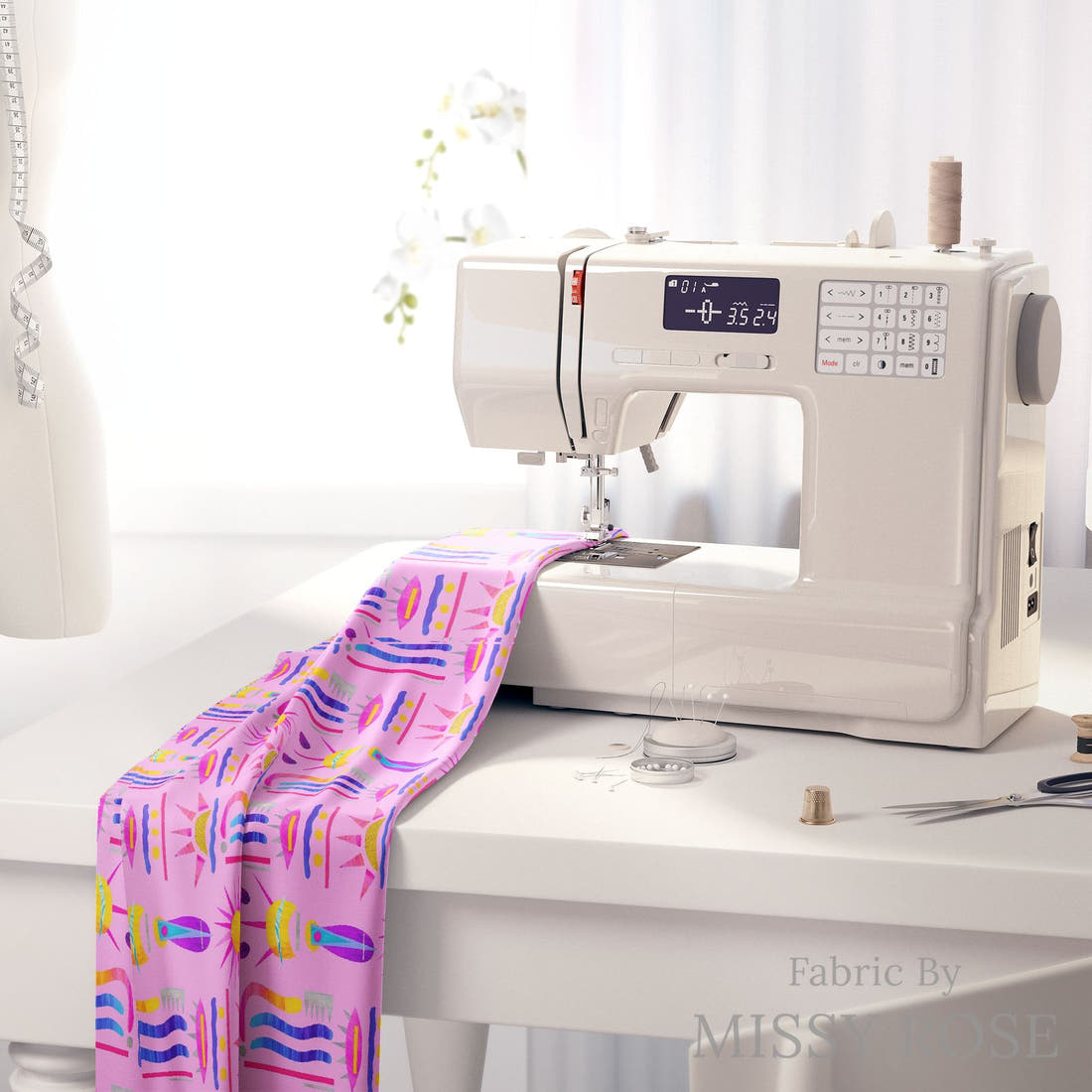 Girl and The Deep Blue Sea 72 fabric on a sewing machine - sew your own | Fabric by Missy Rose