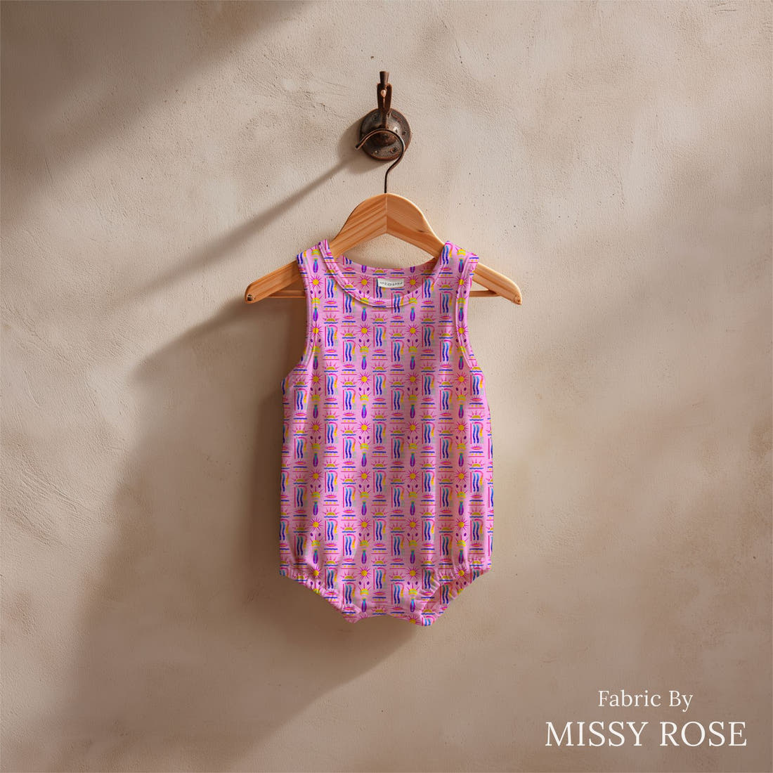 Girl and The Deep Blue Sea 72 sewn into a baby romper - custom printed fabric | Fabric by Missy Rose