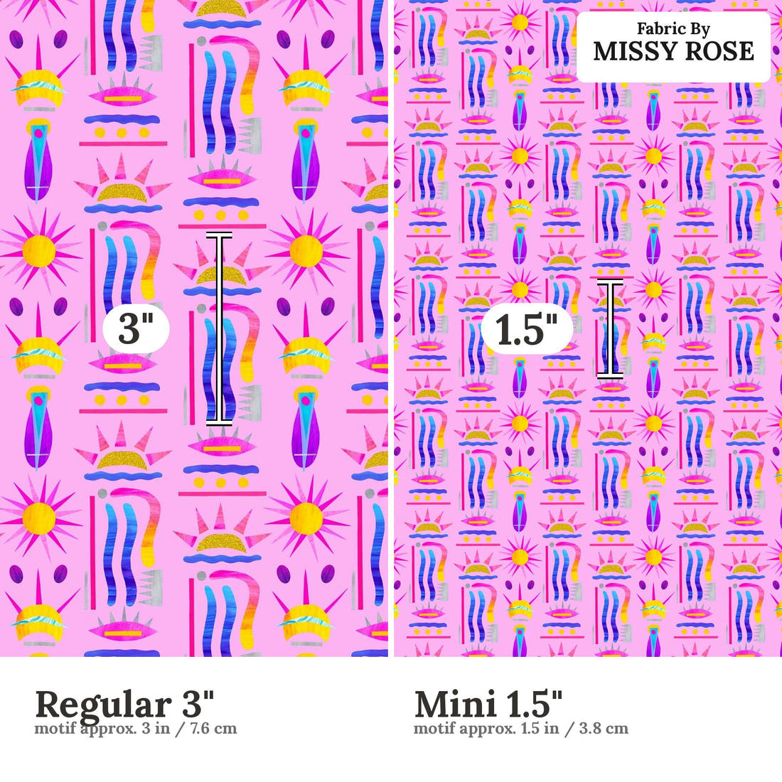 Girl and The Deep Blue Sea 72 Regular 3 inch vs Mini 1.5 inch print scale side by side | Fabric by Missy Rose