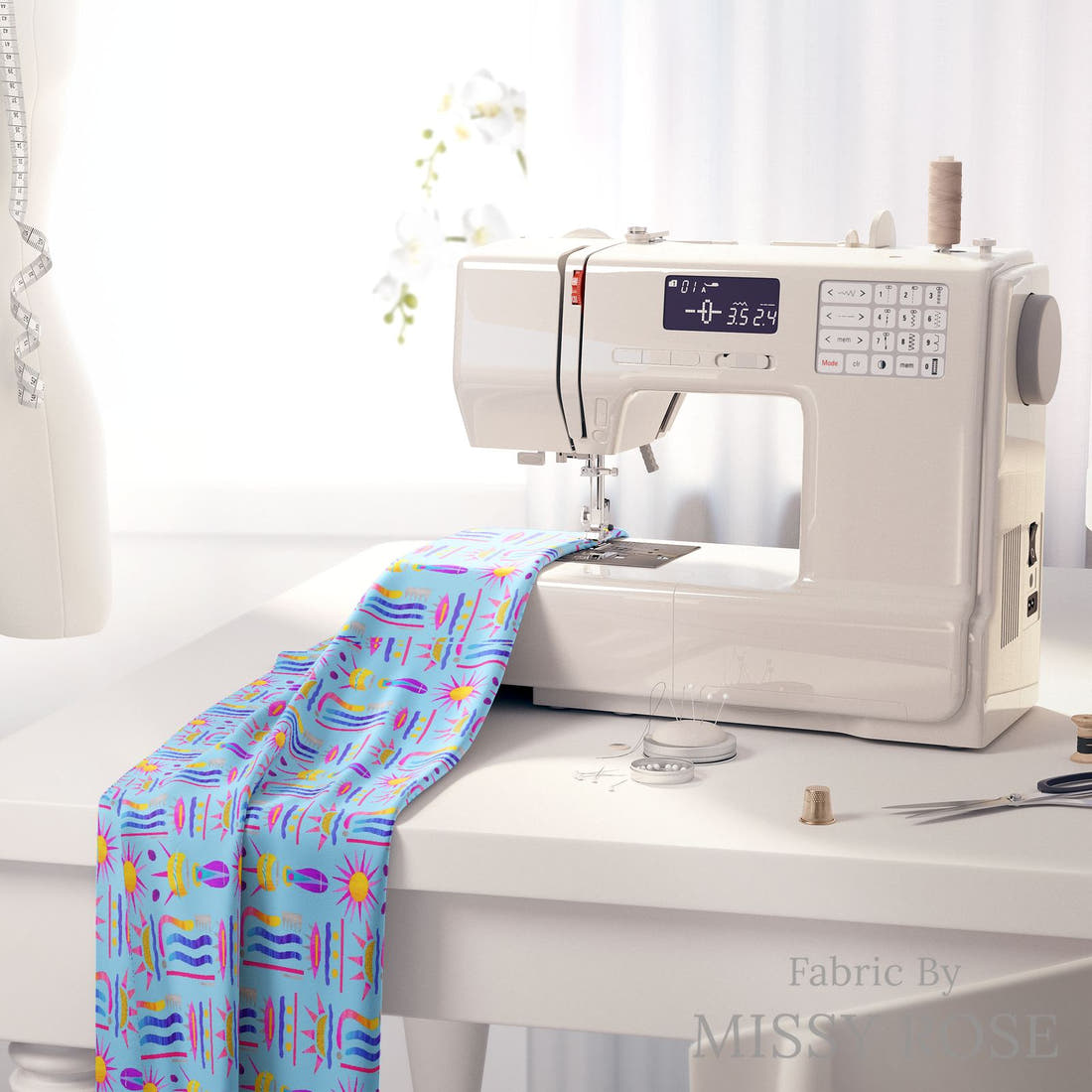 Girl and The Deep Blue Sea 73 fabric on a sewing machine - sew your own | Fabric by Missy Rose