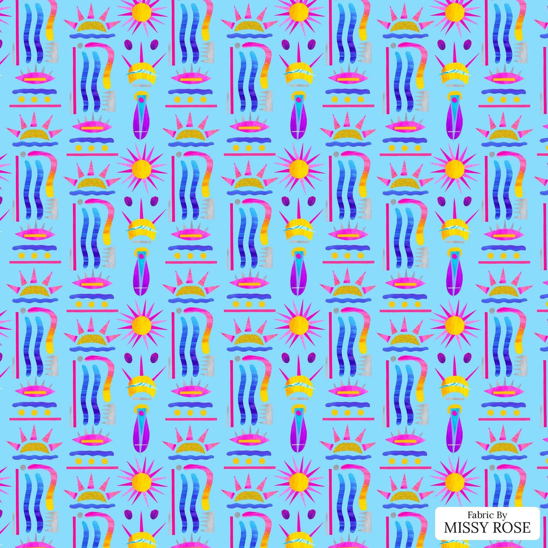 Girl and The Deep Blue Sea 73 flat view of the printed design | Fabric by Missy Rose