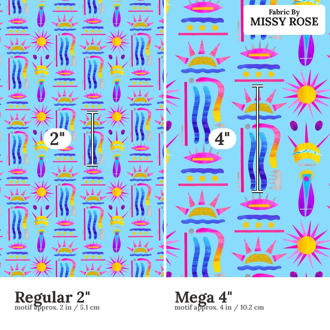 Girl and The Deep Blue Sea 73 Regular 2 inch vs Mega 4 inch print scale side by side | Fabric by Missy Rose