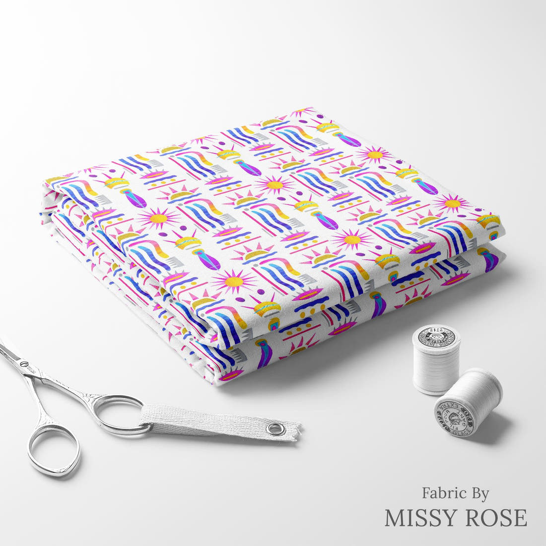 Girl and The Deep Blue Sea 74 folded fabric stack with matching thread - pre-order fabric Australia | Fabric by Missy Rose