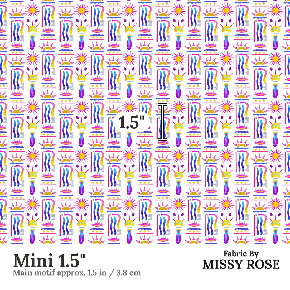 Girl and The Deep Blue Sea 74 Mini 1.5 inch print scale guide | Fabric by Missy Rose