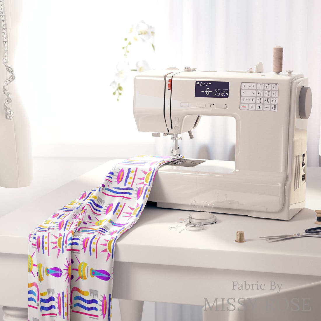 Girl and The Deep Blue Sea 74 fabric on a sewing machine - sew your own | Fabric by Missy Rose