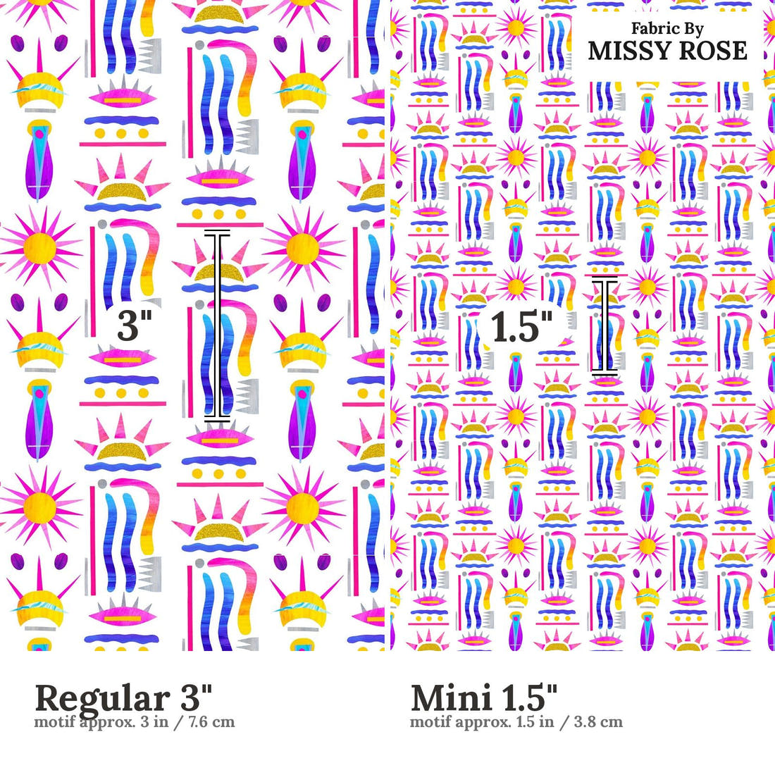Girl and The Deep Blue Sea 74 Regular 3 inch vs Mini 1.5 inch print scale side by side | Fabric by Missy Rose