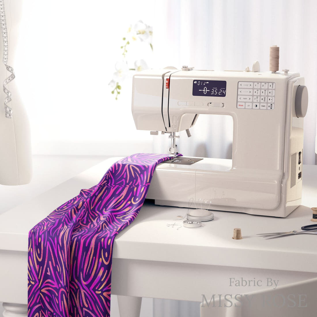 Girl and The Deep Blue Sea 75 fabric on a sewing machine - sew your own | Fabric by Missy Rose
