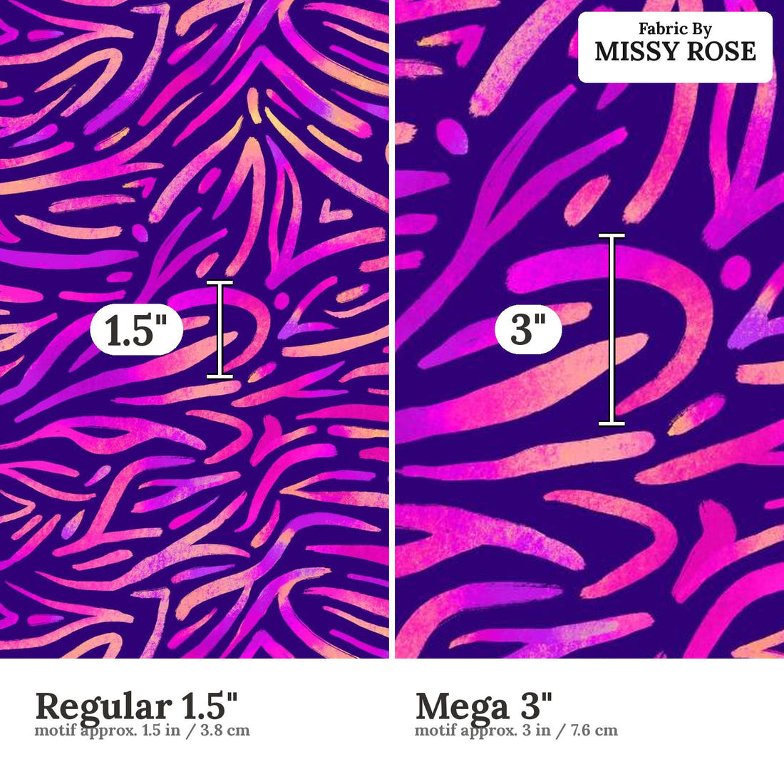 Girl and The Deep Blue Sea 75 Regular 1.5 inch vs Mega 3 inch print scale side by side | Fabric by Missy Rose