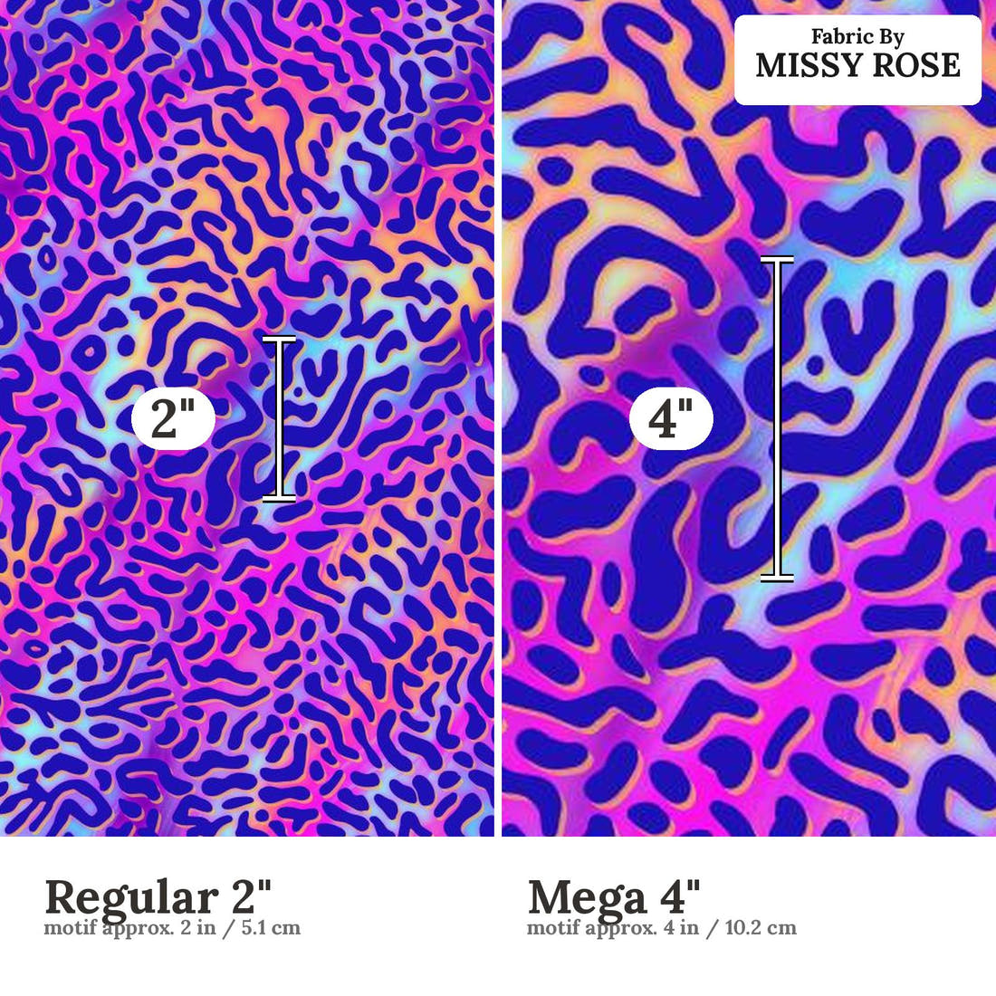 Girl and The Deep Blue Sea 76 Regular 2 inch vs Mega 4 inch print scale side by side | Fabric by Missy Rose