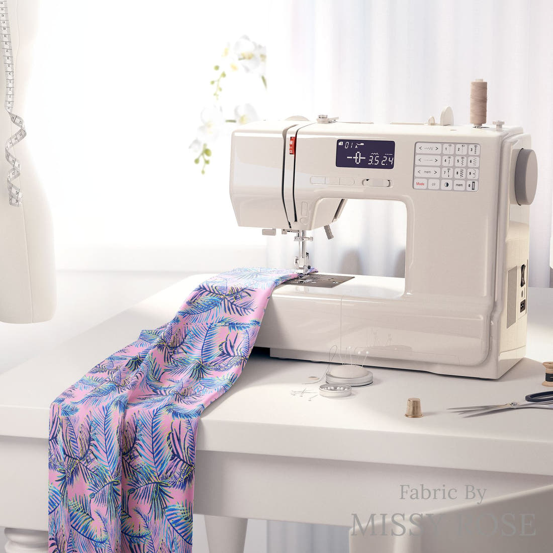 Girl and The Deep Blue Sea 77 fabric on a sewing machine - sew your own | Fabric by Missy Rose