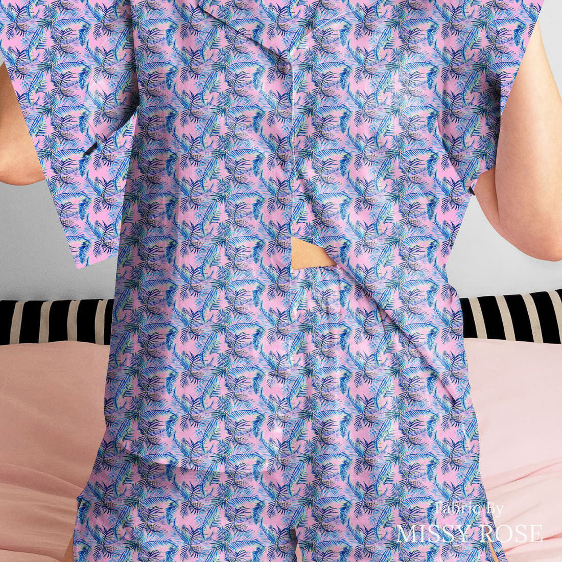 Girl and The Deep Blue Sea 77 sewn into a women's pyjama set - custom printed fabric | Fabric by Missy Rose