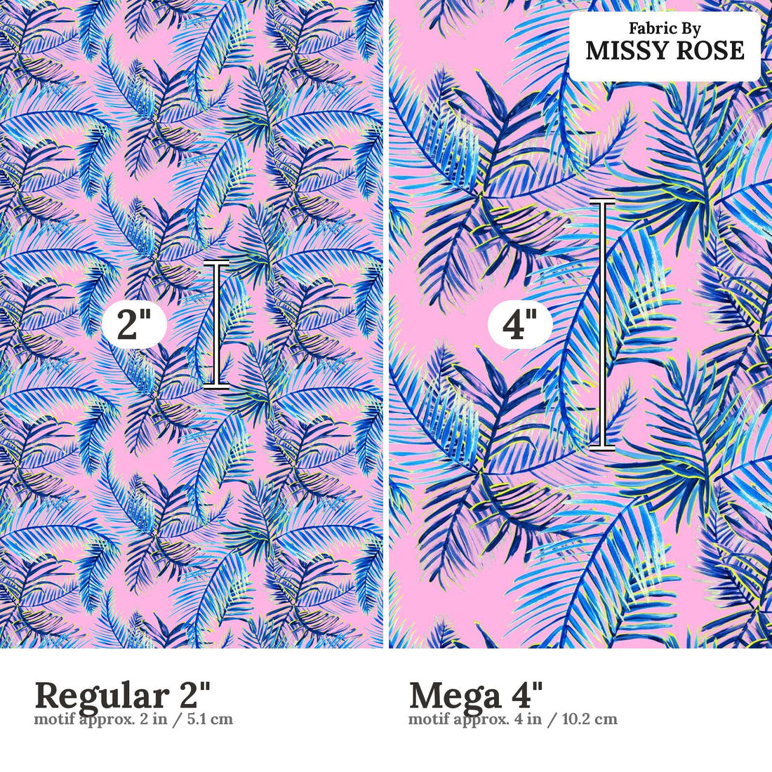 Girl and The Deep Blue Sea 77 Regular 2 inch vs Mega 4 inch print scale side by side | Fabric by Missy Rose