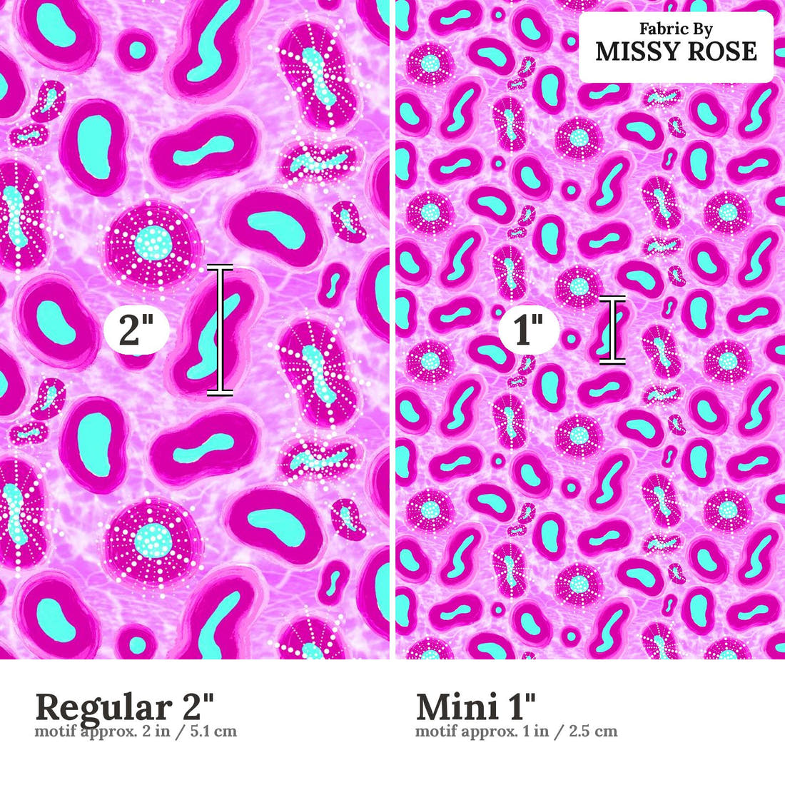 Girl and The Deep Blue Sea 79 Regular 2 inch vs Mini 1 inch print scale side by side | Fabric by Missy Rose