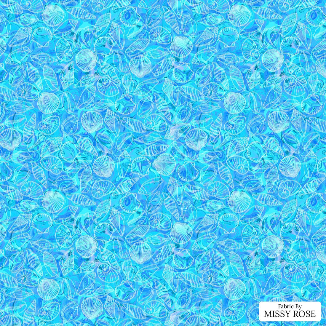 Girl and The Deep Blue Sea 80 flat view of the printed design | Fabric by Missy Rose