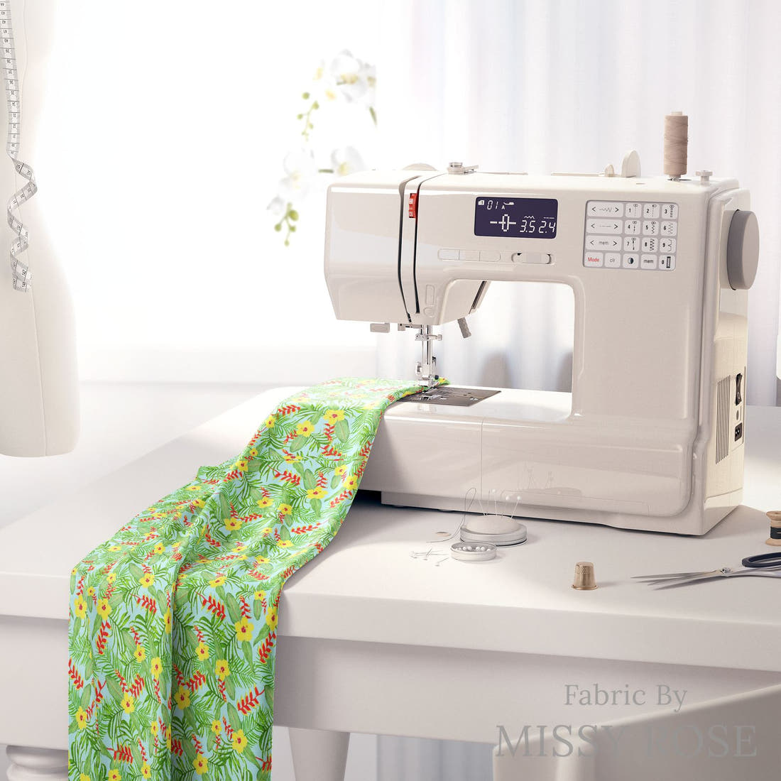 Girl and The Deep Blue Sea 81 fabric on a sewing machine - sew your own | Fabric by Missy Rose