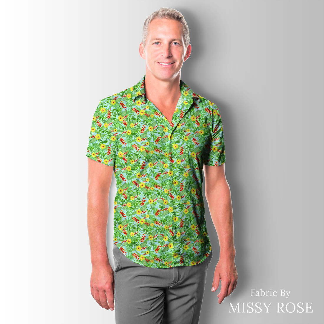 Girl and The Deep Blue Sea 81 sewn into a men's shirt - custom printed fabric | Fabric by Missy Rose