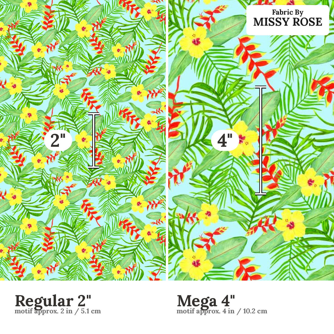 Girl and The Deep Blue Sea 81 Regular 2 inch vs Mega 4 inch print scale side by side | Fabric by Missy Rose