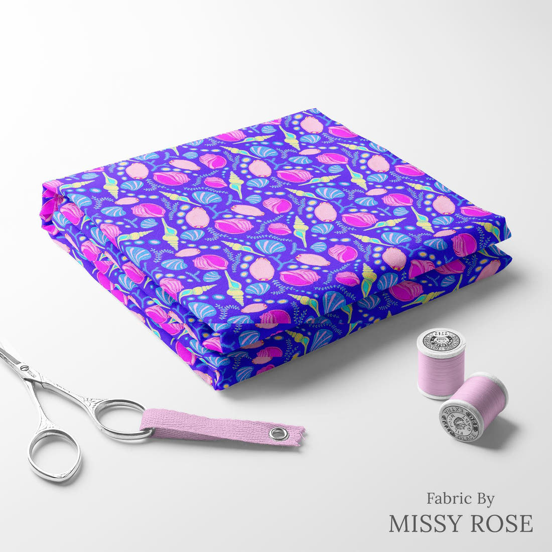 Girl and The Deep Blue Sea 82 folded fabric stack with matching thread - pre-order fabric Australia | Fabric by Missy Rose